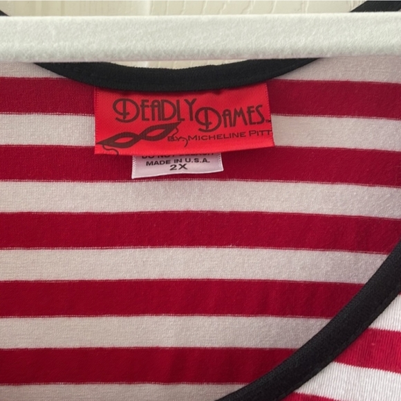 Deadly Dames Red & White Striped Hot Rod Honey Wiggle Dress, Size 2x GUC - Picture 11 of 11